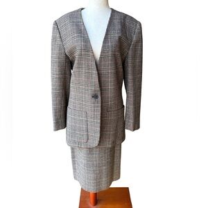 Vintage JH Collectibles Houndstooth 100% wool Blazer and Skirt Set Size 8/10
